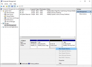 Selecting Volume from Computer Management