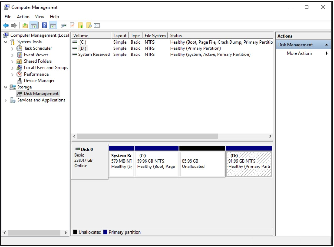screenshot from Computer Management