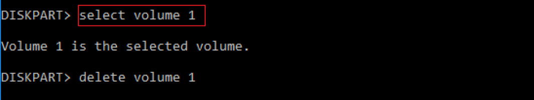 Entering the command to delete the recovery partition
