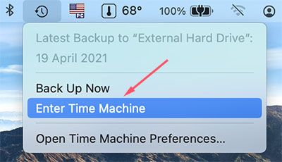 Launch Time Machine in macos