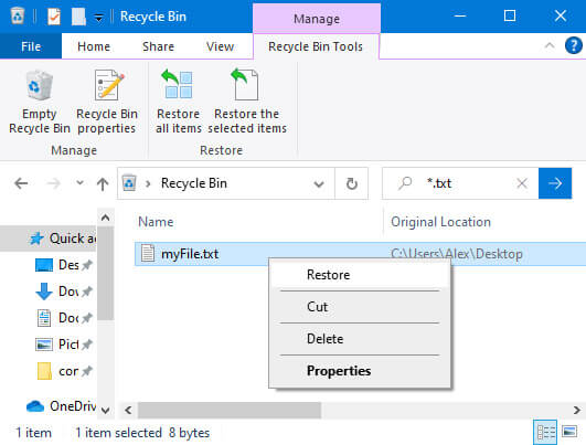 txt file recovery via recycle bin