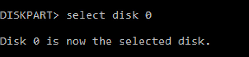 Selecting disk in Diskpart 