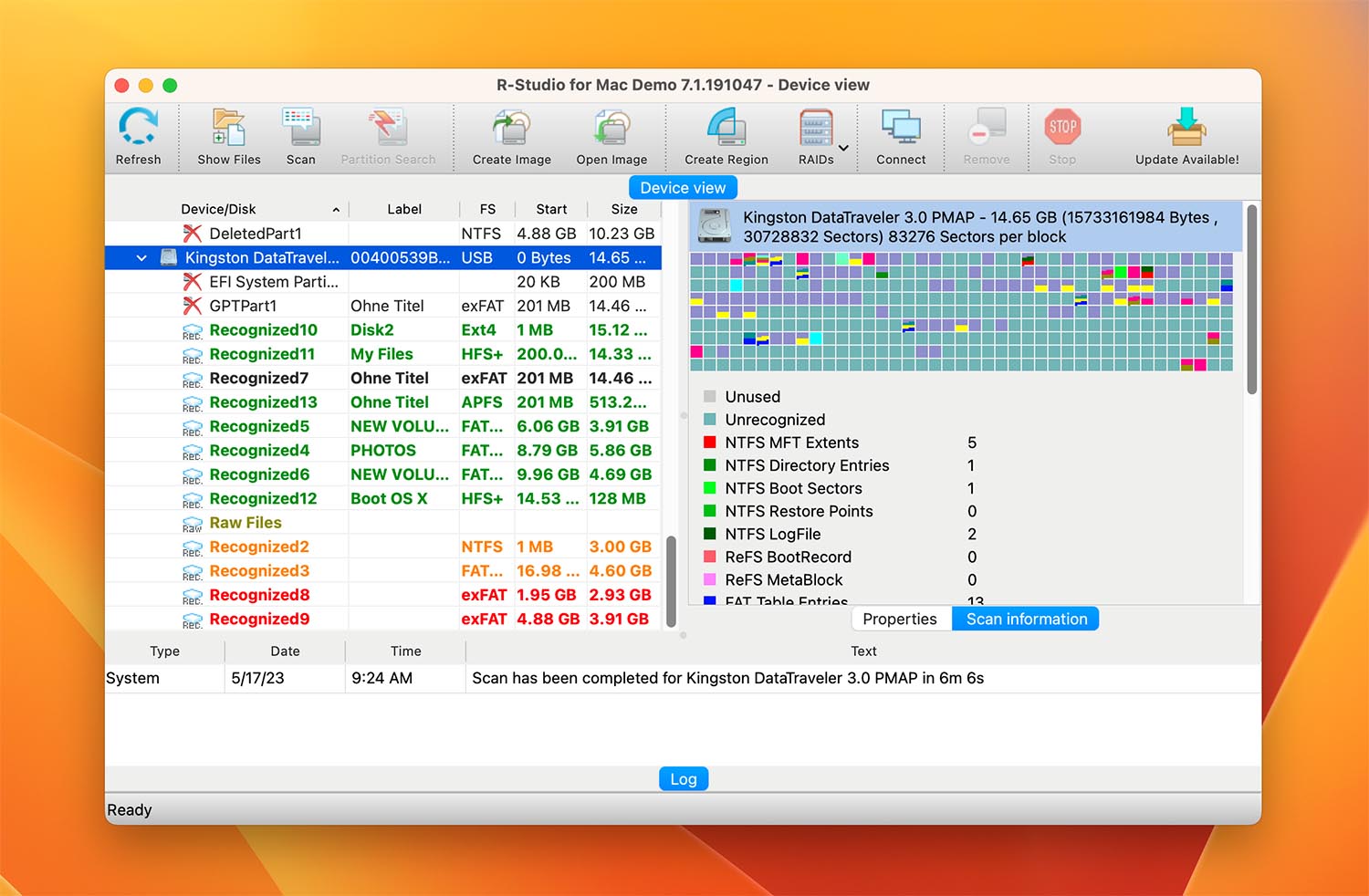 Visual representation of R-Studio, a suitable Recuva substitute for Mac users