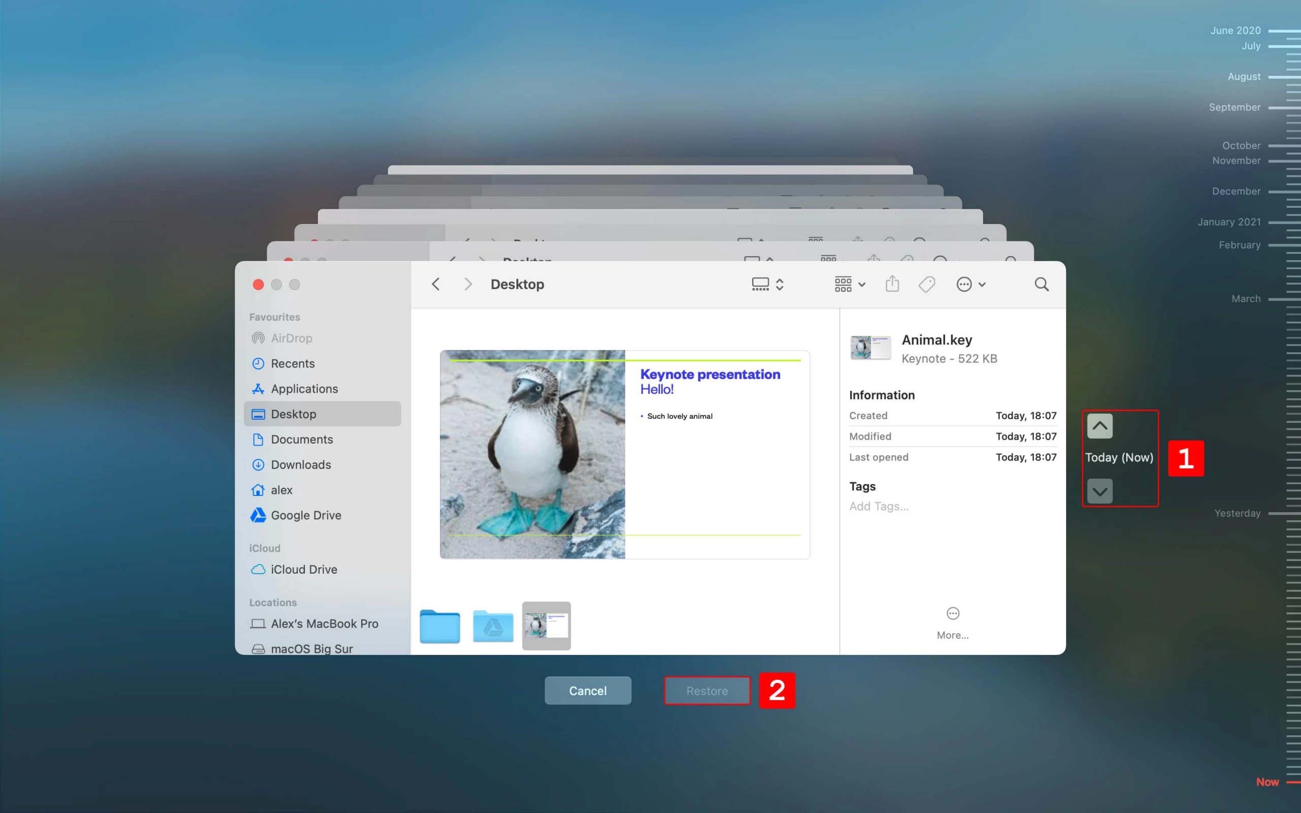 restore keynote file with time machine