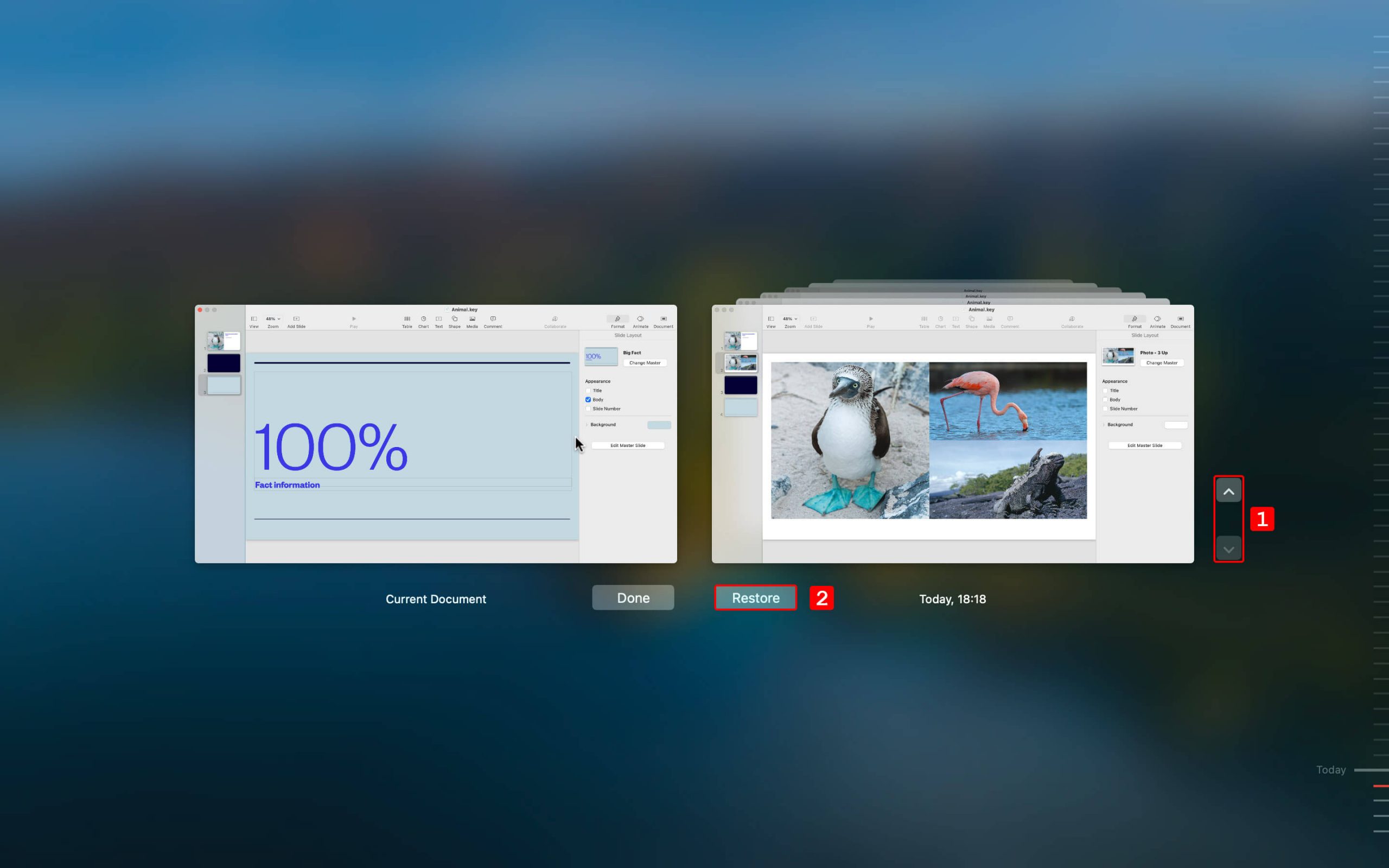 restore previous version keynote presentation