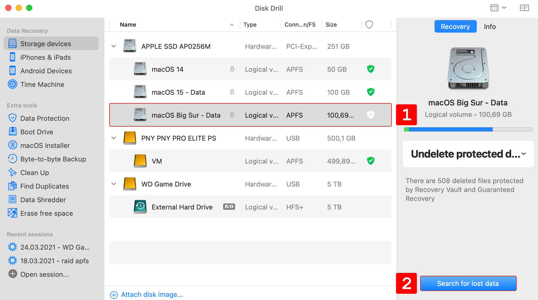 start scan your device with disk drill for mac