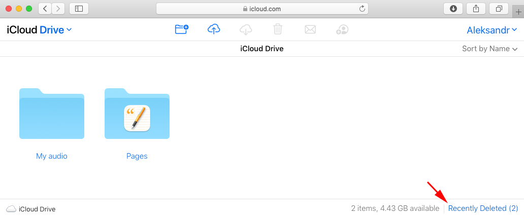 click on recently deleted on icloud drive