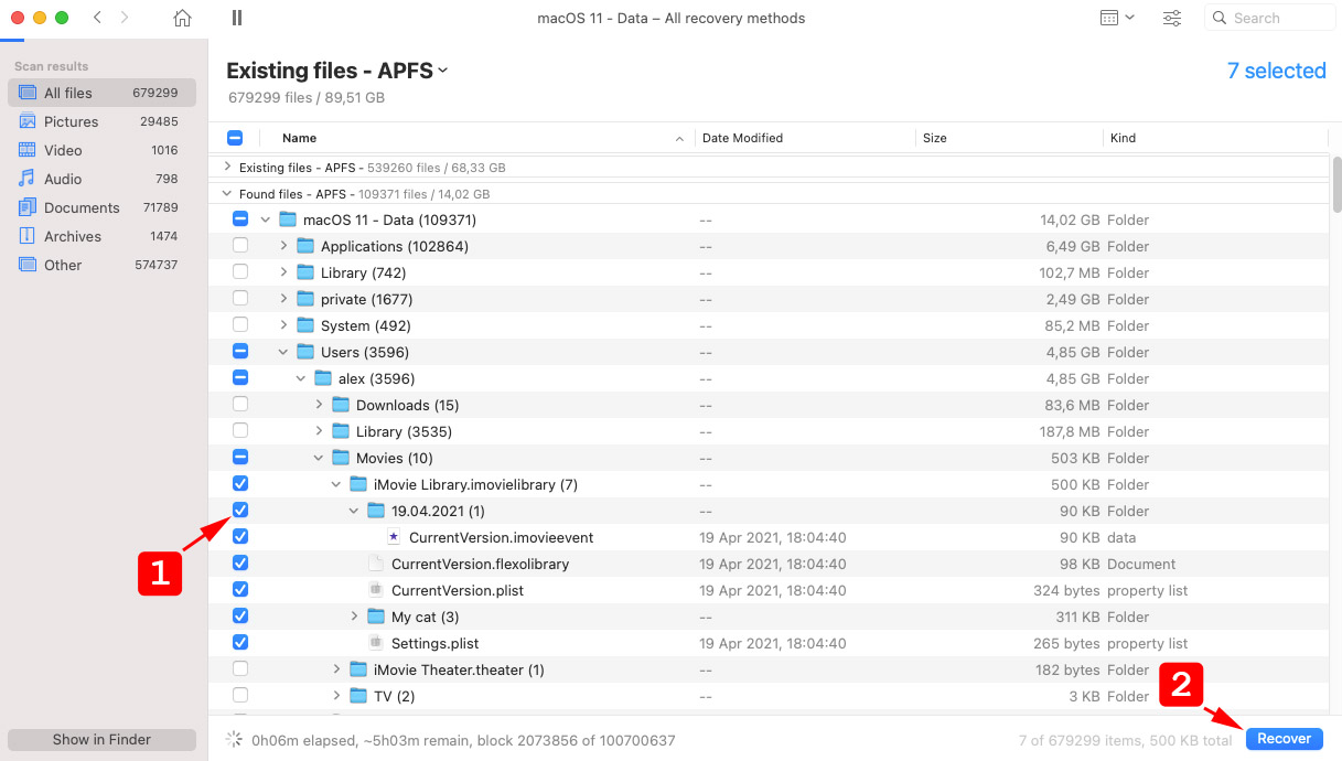 disk drill recover imovie project