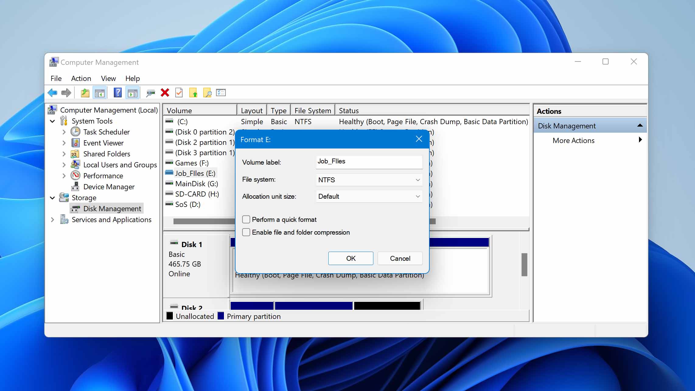 format partition with disk management