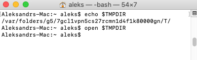 open temp folder by terminal