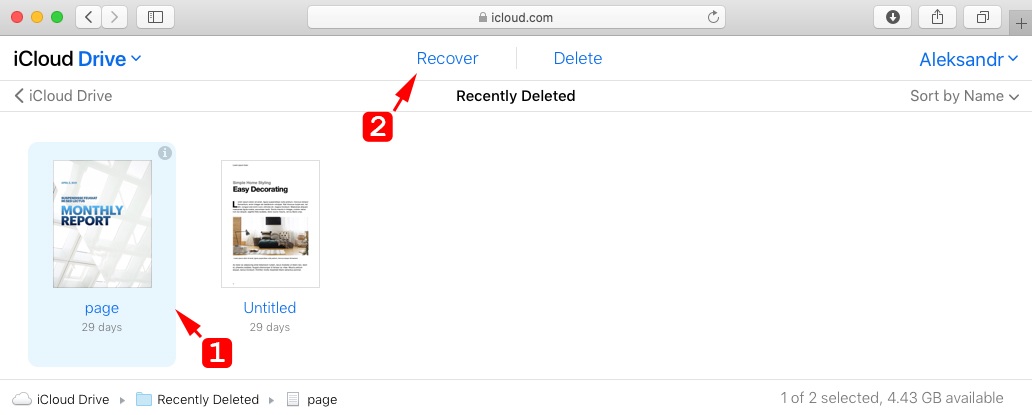 recover deleted pages file from icloud drive
