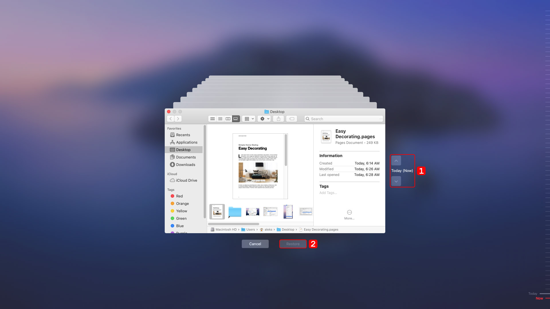 restore pages with time machine