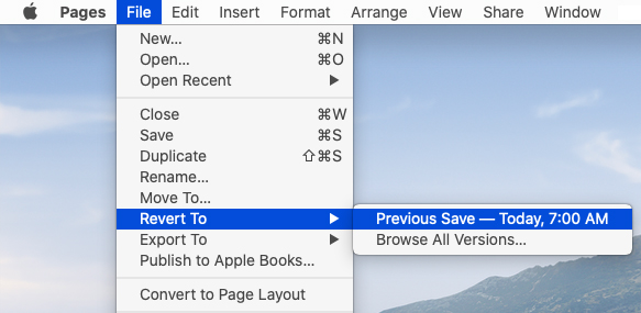choose revert to option on pages