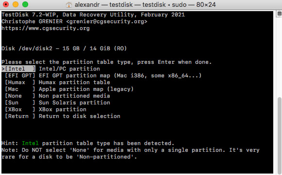 select partition table type