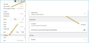 settings page in chrome