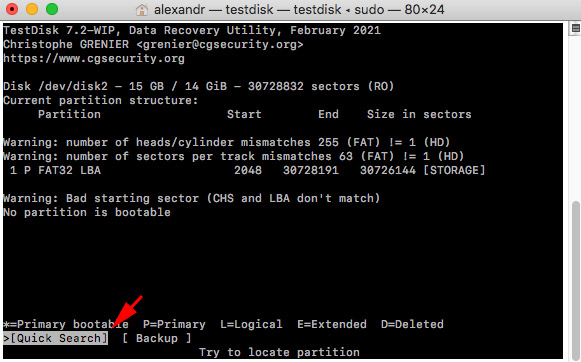use quick search or deep search partitions testdisk
