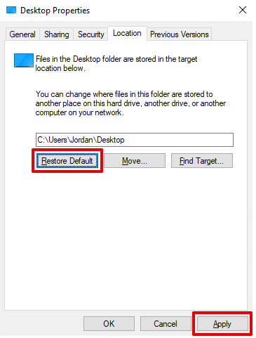 Restore Default Locations - Step 4