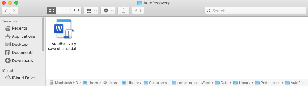 check autorecovery folder