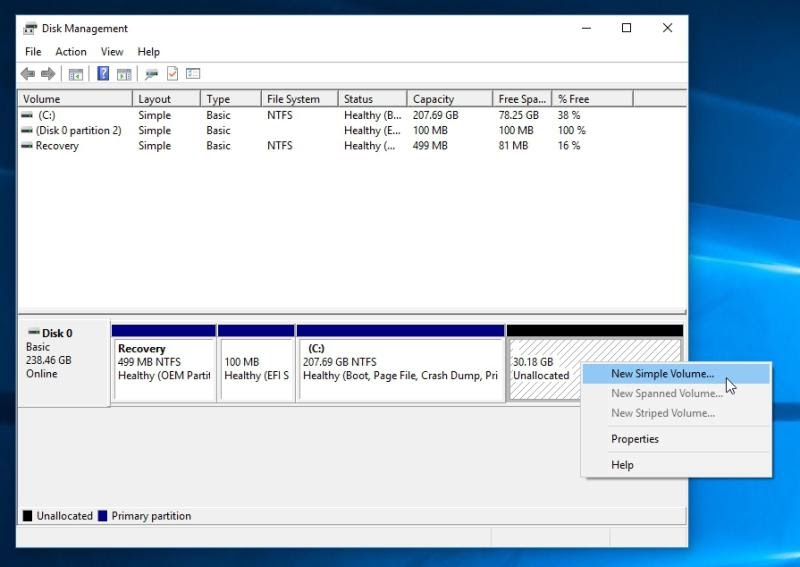 Disk management on Windows