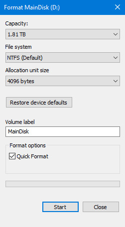 format RAW drive