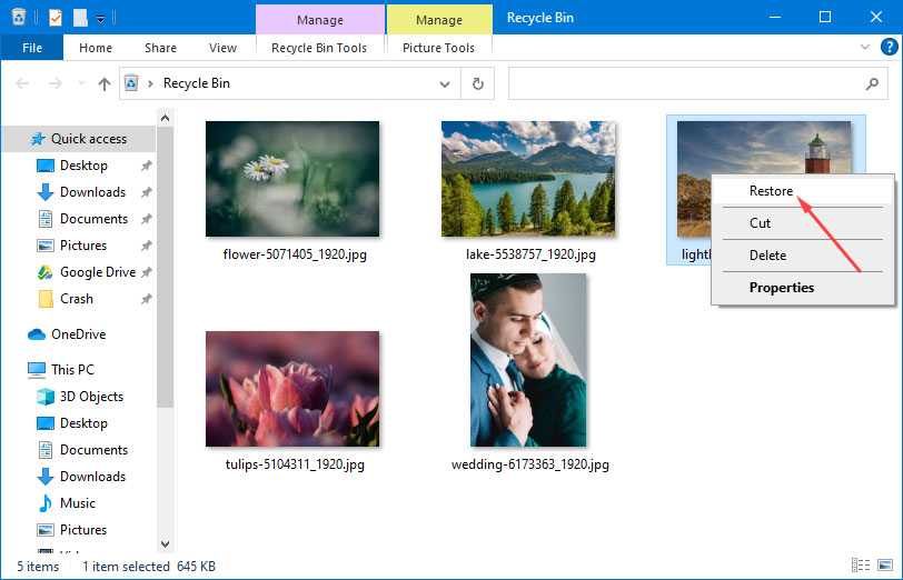 Check the SD Card Recycle Bin