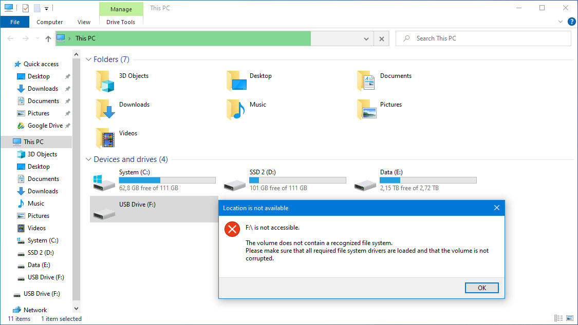 disk management with RAW hard drive