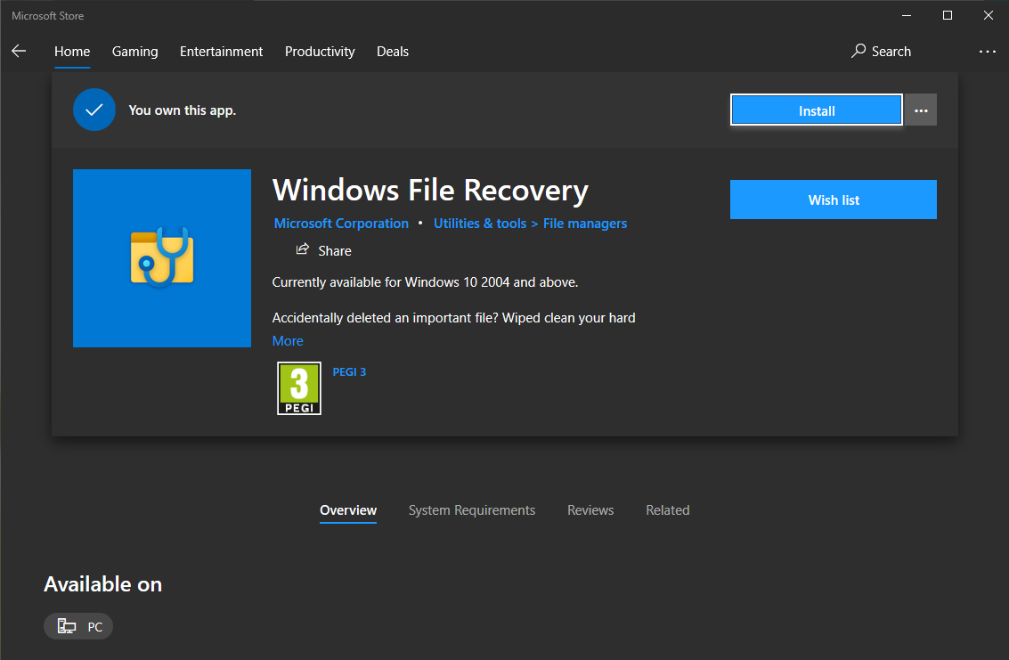 windows file recovery microsoft store
