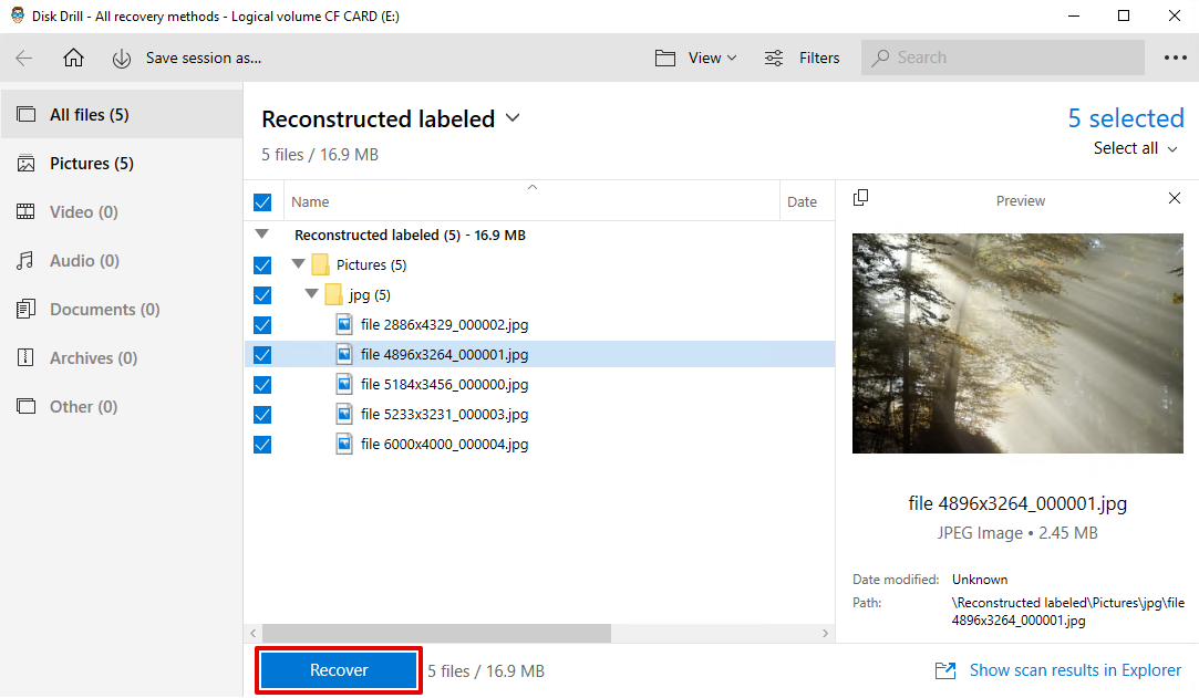 Selecting files for recovery in Disk Drill