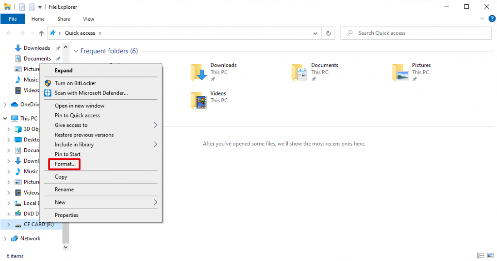 Formatting CF Card - Step 1