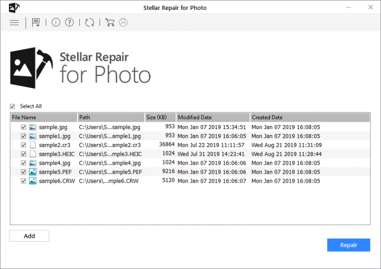 Stellar Photo Repair Select File