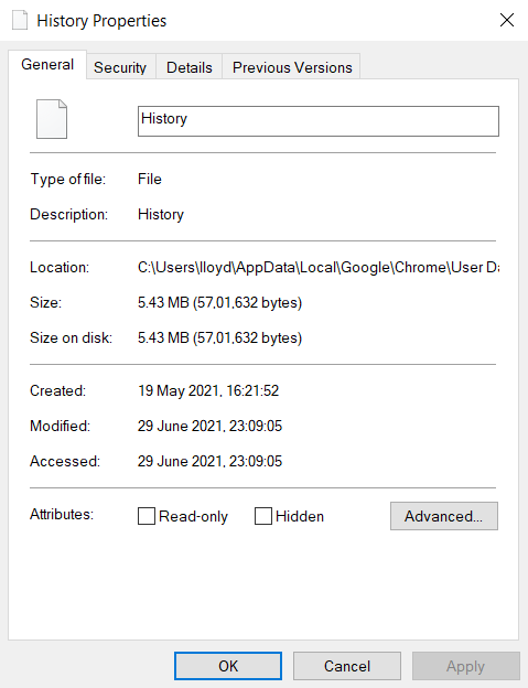 Chrome履歴プロパティ