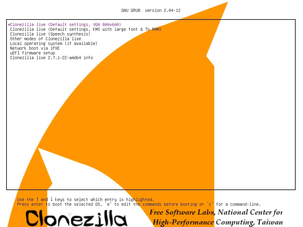 CloneZilla's initial boot menu
