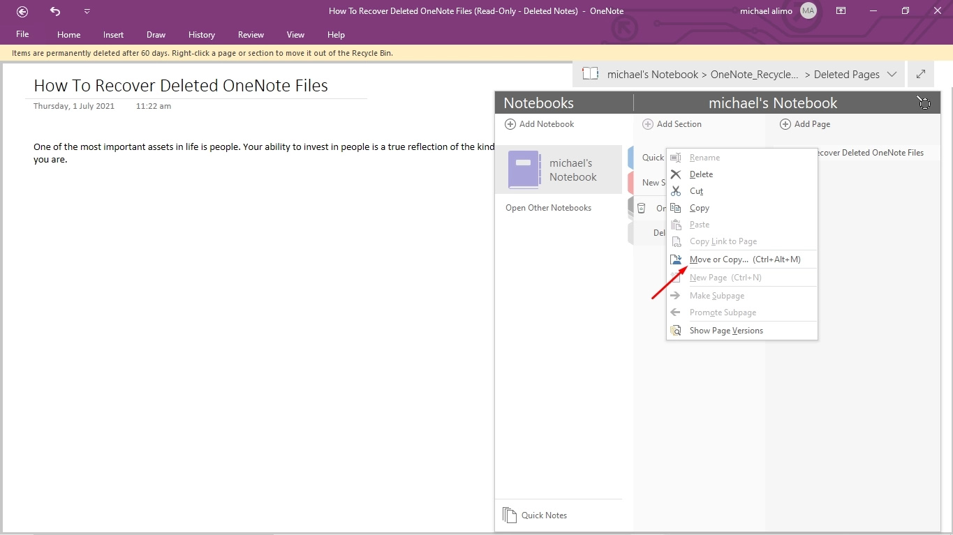 Restore Deleted Notes in OneNote