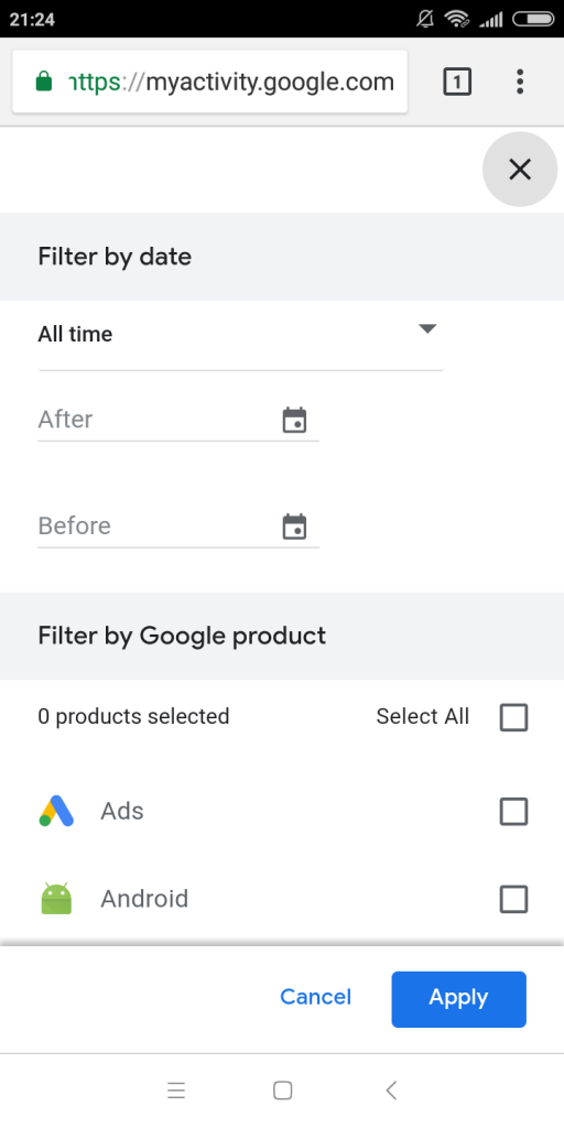 Google Activity Filter