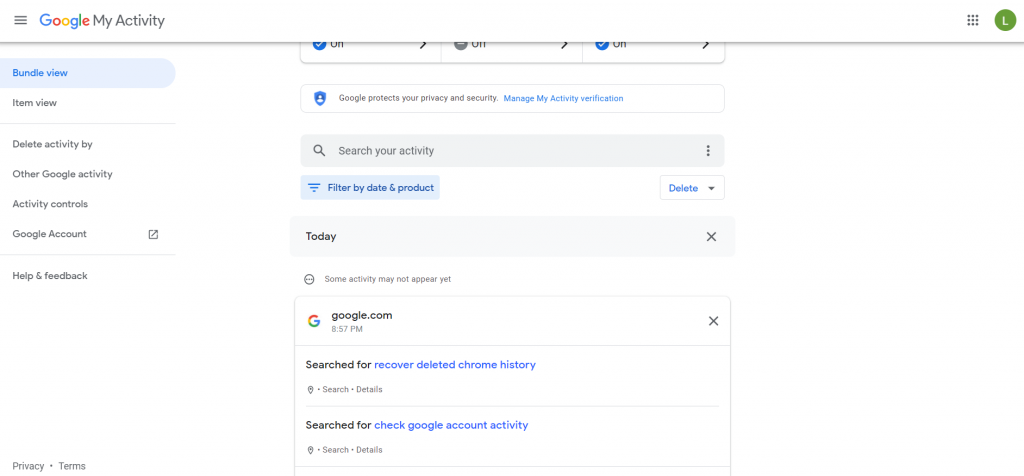 Google Activity List