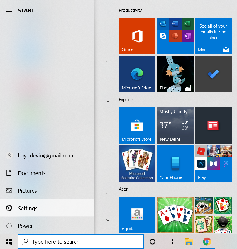 Windows設定を開きます