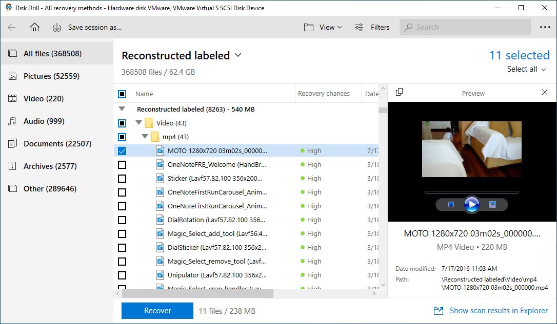 Previewing files in Disk Drill before recovery