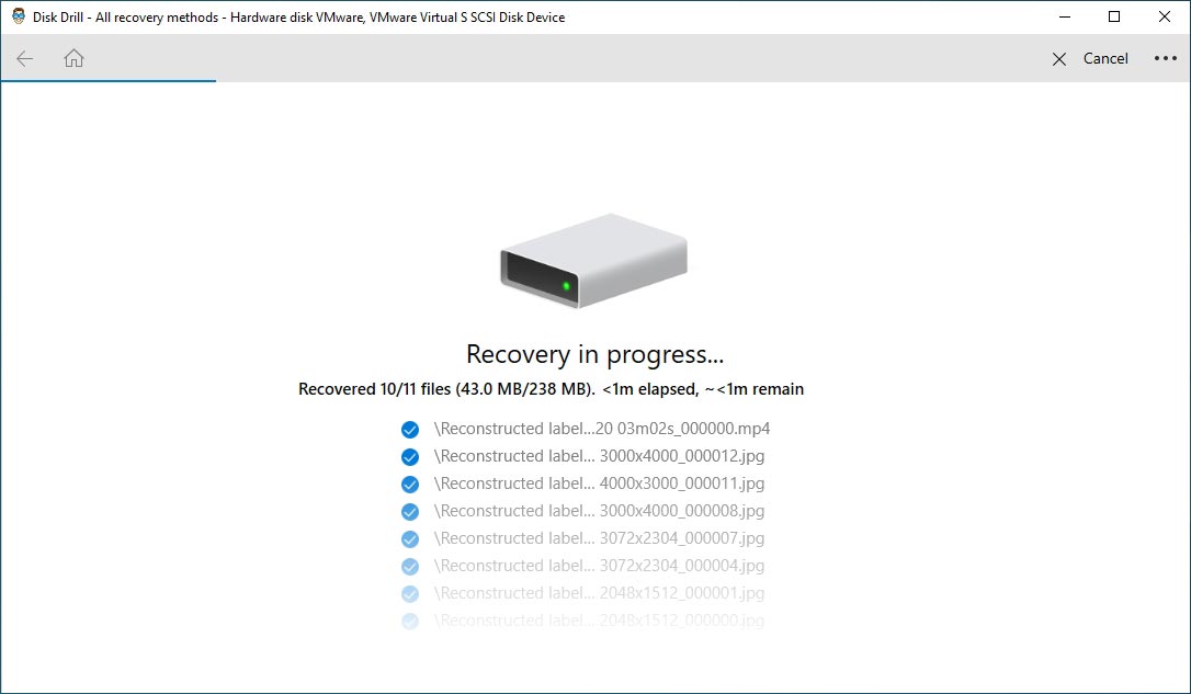 Disk Drill recovering selected files