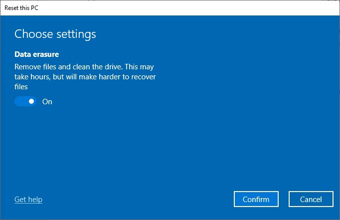Full Data Erasure option turned On