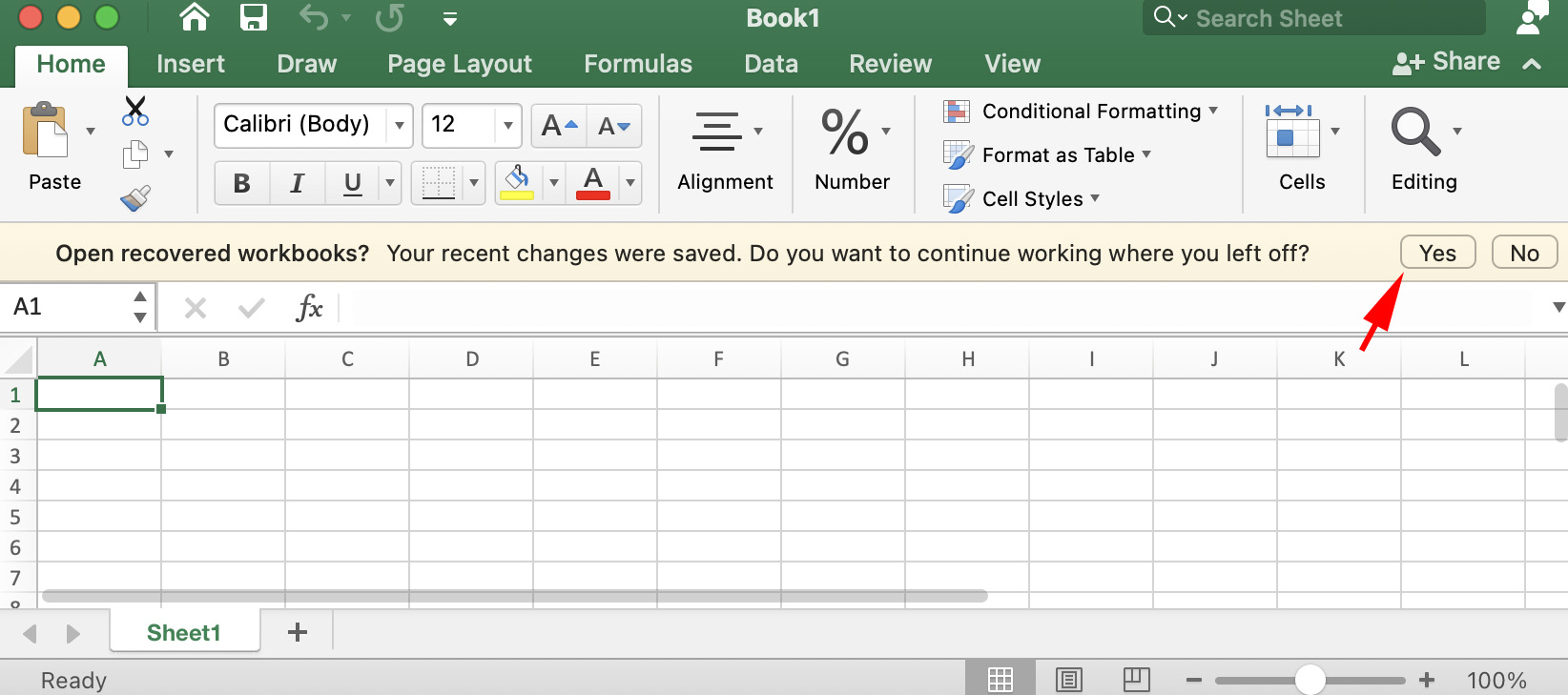 Recover an Excel document not saved on a Mac from Recent Workbooks