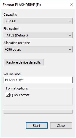 Format process option dialog.