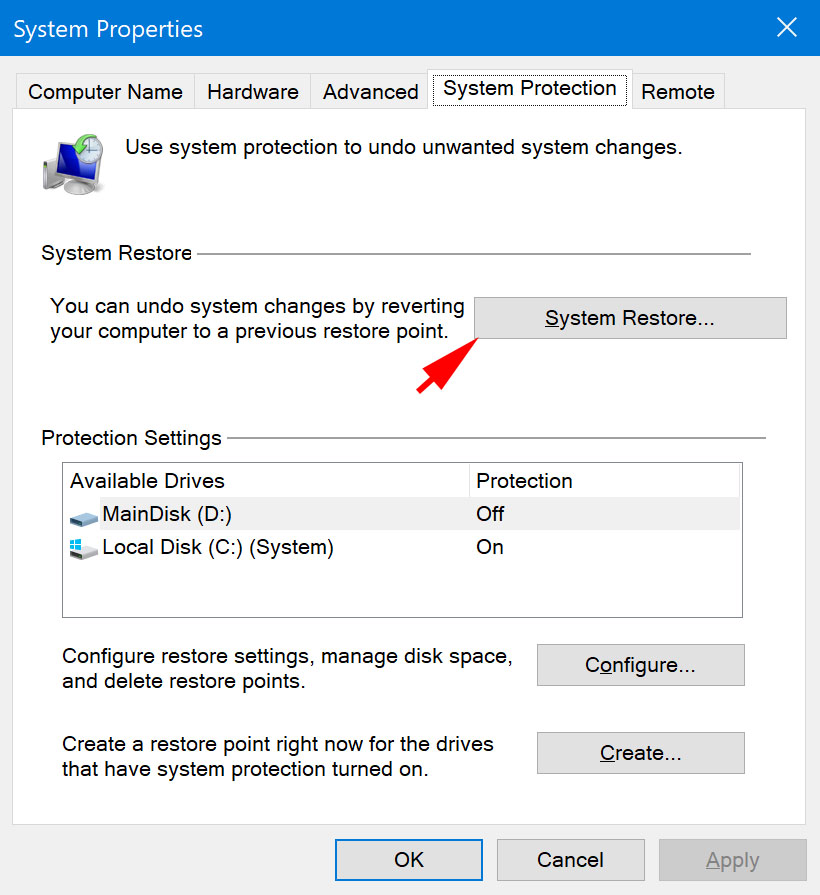 choose system restore