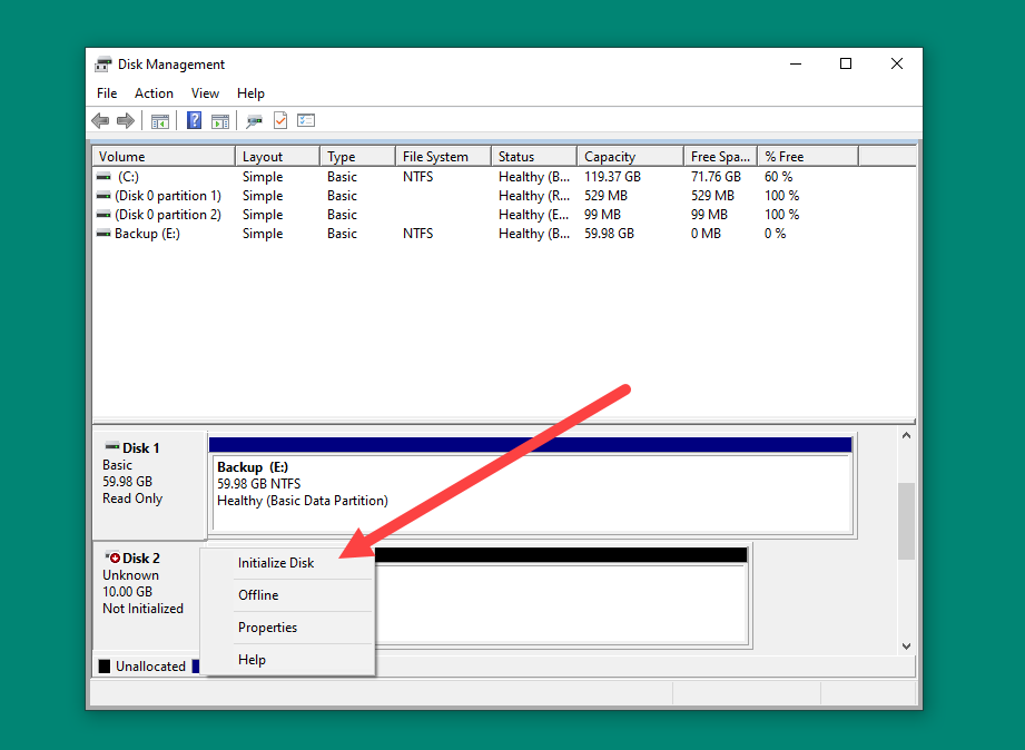 disk management initialize disk