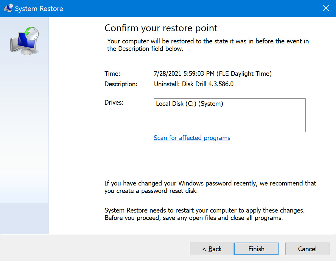 finish restore your pc