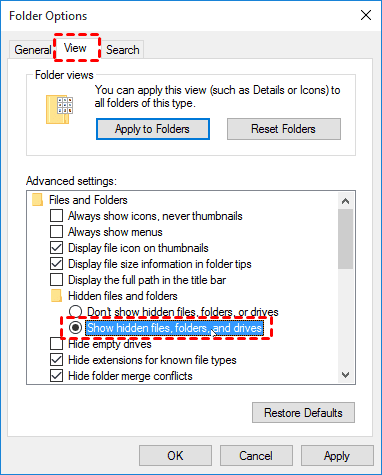 folder options under the view tab