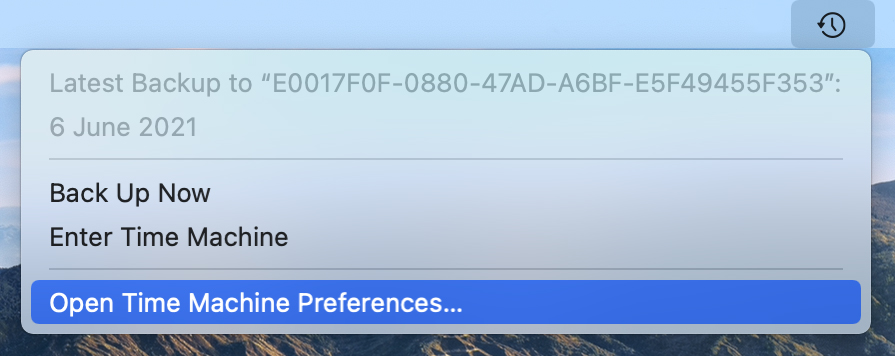 open time machine preferences