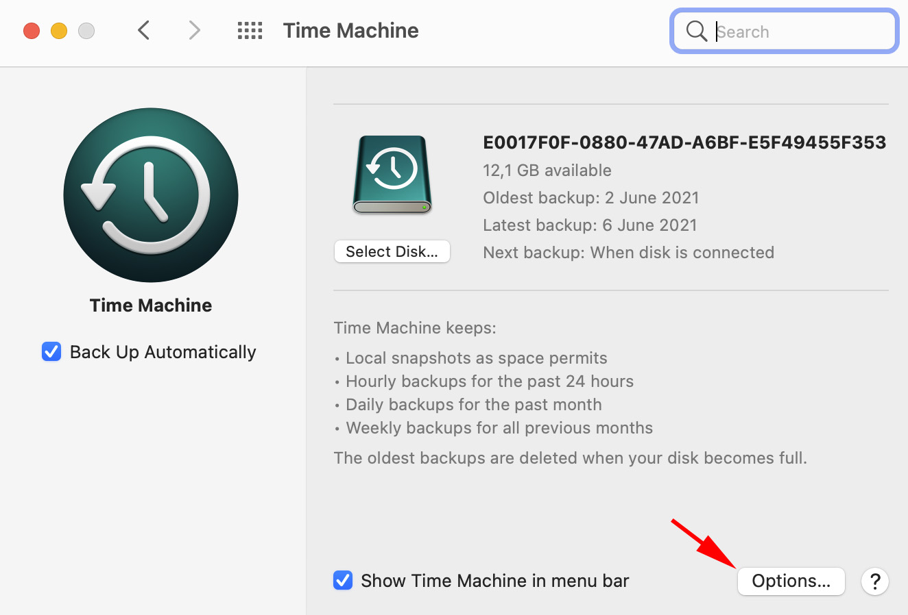 open time machine options