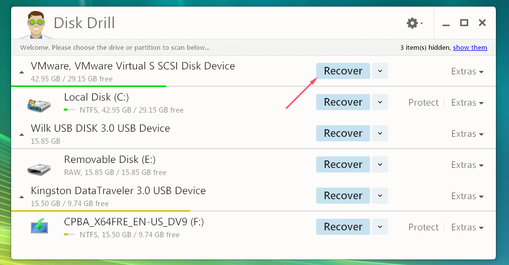 scan drive for deleted files in windows vista via disk drill