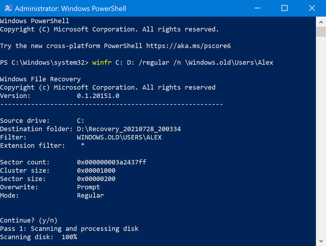 regular mode on windows file recovery