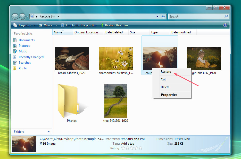 recovering files from recycle bin in windows vista